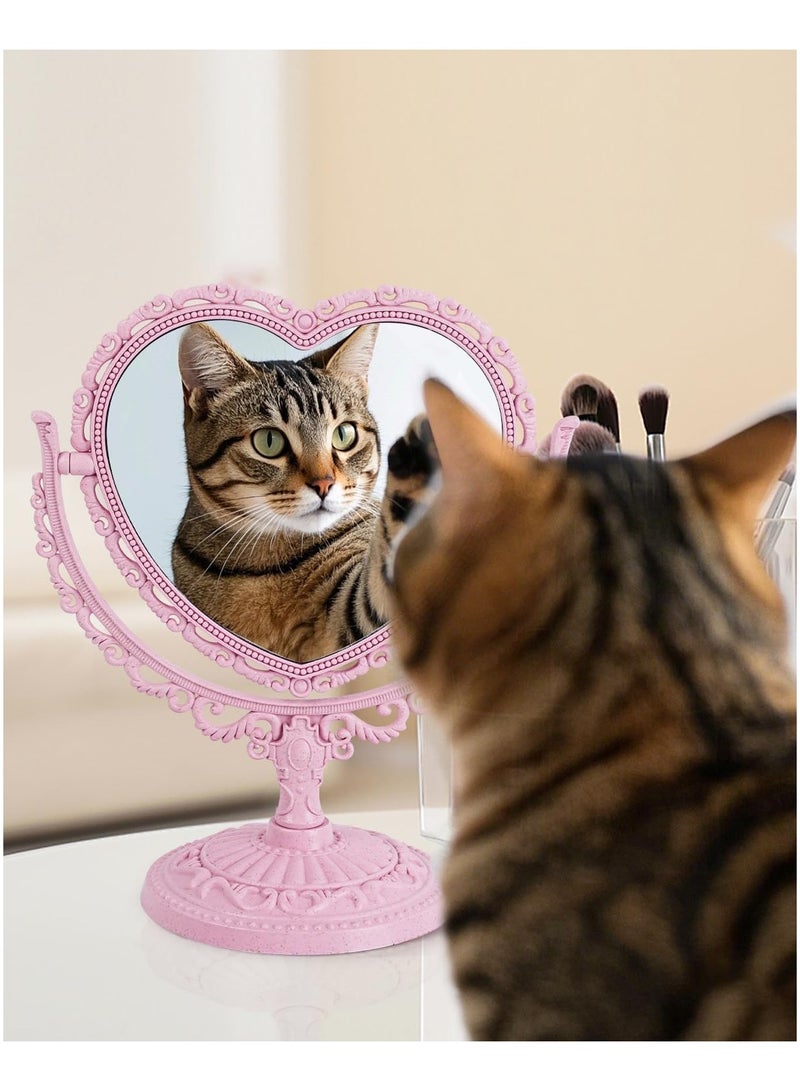 مرآة مكياج على شكل قلب، ذات وجهين، لون وردي - Image 4